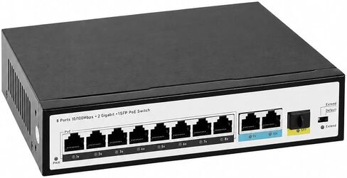 JideTech 8-Port PoE+ Switch, 96W, 2 Gigabit Uplinks, SFP, 250m, IP Cameras in Saudi Arabia