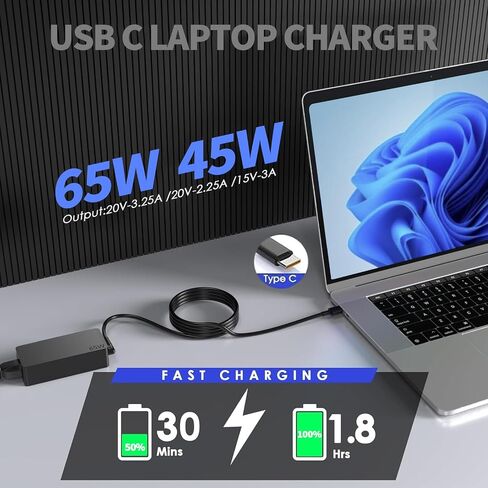 65W USB C Laptop Charger Compatible with HP EliteBook, ProBook in Saudi Arabia