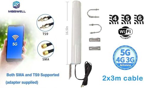 Maswell 4G LTE 5G Antenna Outdoor, 600-7000MHz 2X2 MIMO External Antenna, Up to 4.5 dBi, Cross-Polarized Omnidirectional for 4G/5G Routers & Gateways for T-Mobile Home Internet, Verizon, AT&T in Saudi Arabia
