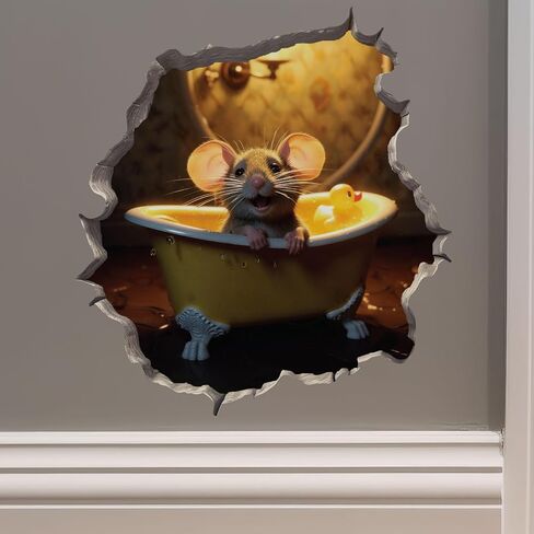 Mouse in Bathtub in Mouse Hole Decal - Mouse Hole 3D Wall Sticker in Saudi Arabia