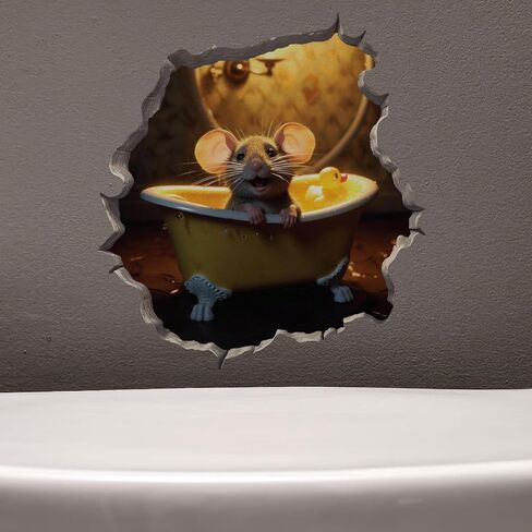 Mouse in Bathtub in Mouse Hole Decal - Mouse Hole 3D Wall Sticker in Saudi Arabia
