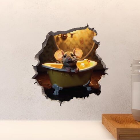 Mouse in Bathtub in Mouse Hole Decal - Mouse Hole 3D Wall Sticker in Saudi Arabia