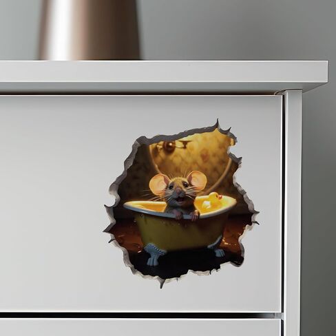 Mouse in Bathtub in Mouse Hole Decal - Mouse Hole 3D Wall Sticker in Saudi Arabia