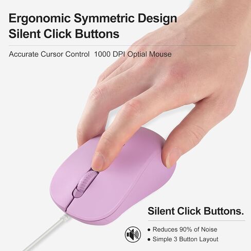 Wired USB C Mouse ,Type-C Wired Mice with 3 Buttons,Ergonomic, Silent,Slim Lightweight and Portable for Laptop,Macbook,Mac,iMac, iPad,PC,Notebook,Phone,Tablet, Surface, Computer,4.9 Ft Cable,1000DPI in Kuwait