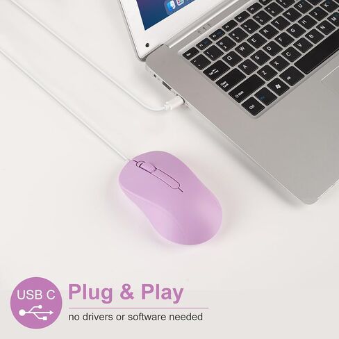 Wired USB C Mouse ,Type-C Wired Mice with 3 Buttons,Ergonomic, Silent,Slim Lightweight and Portable for Laptop,Macbook,Mac,iMac, iPad,PC,Notebook,Phone,Tablet, Surface, Computer,4.9 Ft Cable,1000DPI in Kuwait
