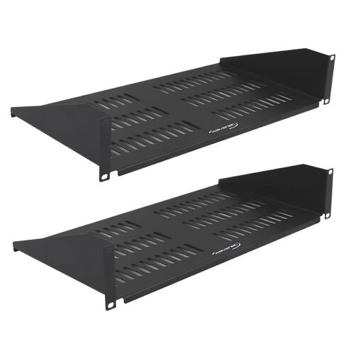 Cmple Wavenet – 19" Wide 2U Rack Mount Vented Shelf, Weight Capacity 50lbs, 10" Deep Tray, Steel, Black – Pack of 2 in Kuwait