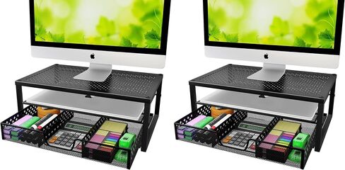 Simple Trending Metal Monitor Stand Riser and Computer Desk Organizer with Drawer for Laptop, Computer, iMac, Black in Kuwait