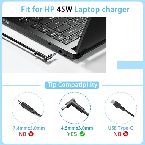 45W 19.5V 2.31A Charger Compatible with HP Pavilion Envy X360 TPN-CA14 r-41013153 15-f272wm 15-f387wm 15-ba009dx 15-dw0083wm 15-f222wm 213349-109 TPN-LA15 TPN-DA16 Laptop Power Adapter 4.5x3.0mm in Saudi Arabia