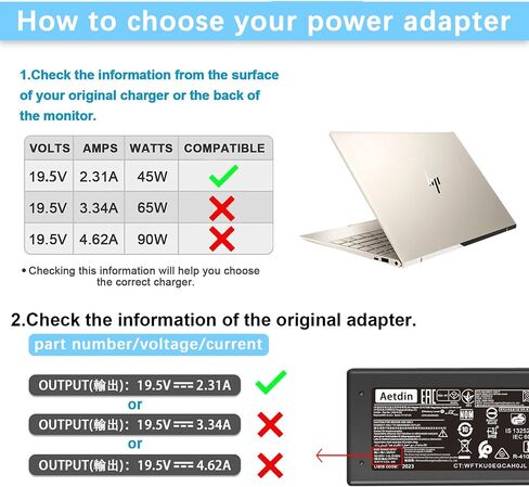 45W 19.5V 2.31A Charger Compatible with HP Pavilion Envy X360 TPN-CA14 r-41013153 15-f272wm 15-f387wm 15-ba009dx 15-dw0083wm 15-f222wm 213349-109 TPN-LA15 TPN-DA16 Laptop Power Adapter 4.5x3.0mm in Saudi Arabia