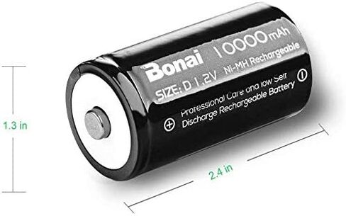 بطاريات BONAI القابلة لإعادة الشحن، خلية بطارية Ni-MH بقدرة 10,000 مللي أمبير في الساعة عالية السعة 1.2 فولت، طاقة طويلة الأمد لأراجيح الأطفال والمصابيح الكاشفة والألعاب، مشحونة مسبقًا وتفريغ ذاتي منخفض (الحجم D، 8 عبوات) in Kuwait