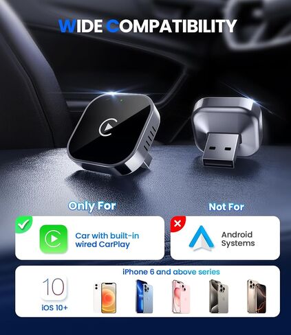 Teeran Wireless CarPlay Adapter for iPhone (2026 Upgraded), Mini Plug & Play for Cars with Factory Wired Apple CarPlay, Fast & Stable Connection, Easy Setup, Wide Vehicle Compatibility USB & USB C in Saudi Arabia