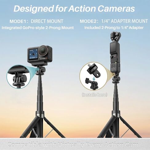 29'' Extendable Selfie Stick Tripod Kit for DJI Osmo Pocket 3 4, Portable Anti-Drop Tripod Stand w Neck Tether & Phone Lanyard, Compatible with GoPro, Insta 360 for Outdoor Vlogging, Skiing in Saudi Arabia