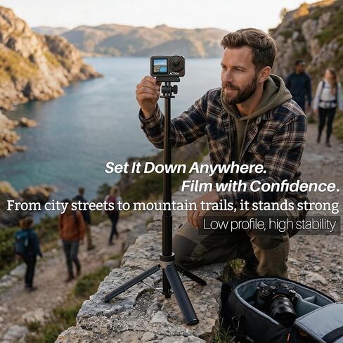 29'' Extendable Selfie Stick Tripod Kit for DJI Osmo Pocket 3 4, Portable Anti-Drop Tripod Stand w Neck Tether & Phone Lanyard, Compatible with GoPro, Insta 360 for Outdoor Vlogging, Skiing in Saudi Arabia