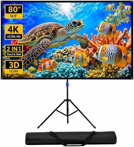 WASJOYE 80" Proiector Screen with Stand - 16:9 4K HD Portable Proiector Screen, 1.2 Gain Outdoor Projector Screen, Easy Setup and Carrying, for Home Cinema, Backyard Party Office TV Game in Kuwait