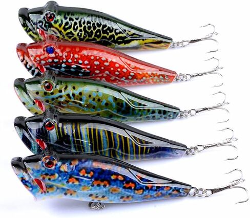 5 Pcs Hard Popper Lure with Color Drawing Coating, Hard Crankbait Lures Set, as Popper Bait for Salmon Trout Walleye Bass Redfish in Freshwater Saltwater 21 in Saudi Arabia