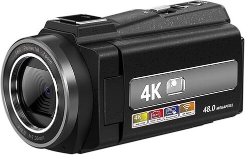 48MP 4K Video Camera 16X Zoom 3.0" Camcorder with Microphone Vlogging Touch Screen IR Night Vision Wi-Fi Vlog Cameras Web(Black) in Saudi Arabia