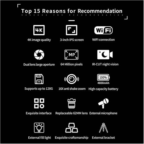Professional Digital Camera HD 4K WiFi with 16X Zoom Night Vision with Microphone in Saudi Arabia