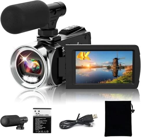 4k HD Dight Camera Electronic Anti Shake Handheld with Microphone 18x Zoom Cameras Student Campus 48mp Portable Vlog Camcorder(16GB SD Card) in Saudi Arabia