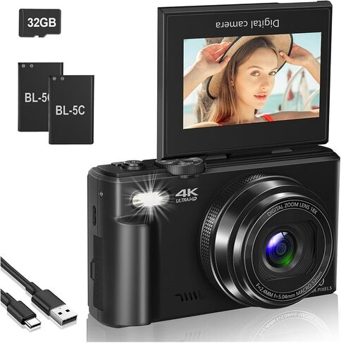 4K Compact Digital Photography Camera, 18x Zoom, Vintage vlog Video Recorder, 180° flip Screen, WiFi Webcam in Saudi Arabia
