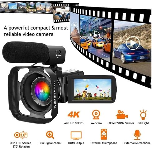 Digital Camera for Photography and 18X Zoom WiFi Webcam Compact Vlogging 3'' 270° Flip Screen Recorder in Saudi Arabia
