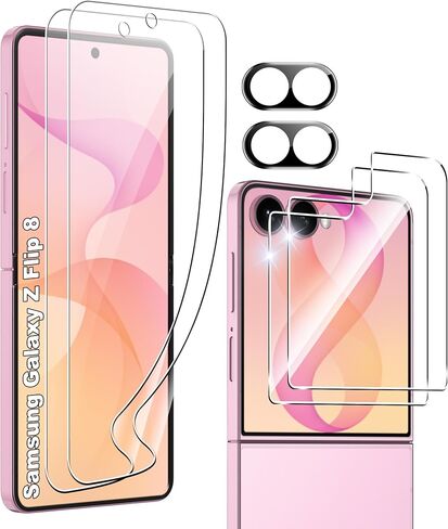 [6 in 1] for Samsung Galaxy Z Flip 8 Screen Protector, (2+2+2) Inner Screen Flexible Film + Tempered Glass Back Screen Protector + Camera Lens Protector,HD,Anti-Scratch,Bubble Free in Saudi Arabia