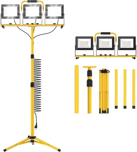 ALTSON 3-Head LED Work Light, 21000LM Adjustable Garage Lights for Mechanics Workshops, Portable Flood Lights Outdoor IP66 Waterproof,16.4FT Cord Stand Tripod Light for Jobsite Construction Renovation in Kuwait