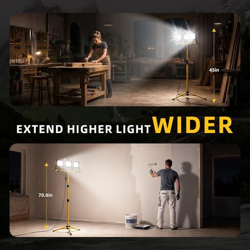 ALTSON 3-Head LED Work Light, 21000LM Adjustable Garage Lights for Mechanics Workshops, Portable Flood Lights Outdoor IP66 Waterproof,16.4FT Cord Stand Tripod Light for Jobsite Construction Renovation in Kuwait