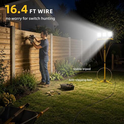 ALTSON 3-Head LED Work Light, 21000LM Adjustable Garage Lights for Mechanics Workshops, Portable Flood Lights Outdoor IP66 Waterproof,16.4FT Cord Stand Tripod Light for Jobsite Construction Renovation in Kuwait