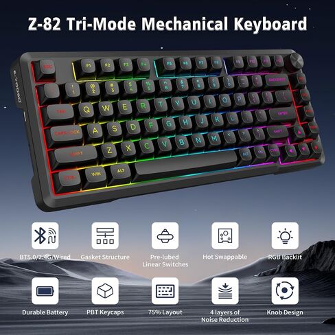 E-YOOSO 75% Wireless Mechanical Gaming Keyboard, Creamy Sound, Black in Kuwait