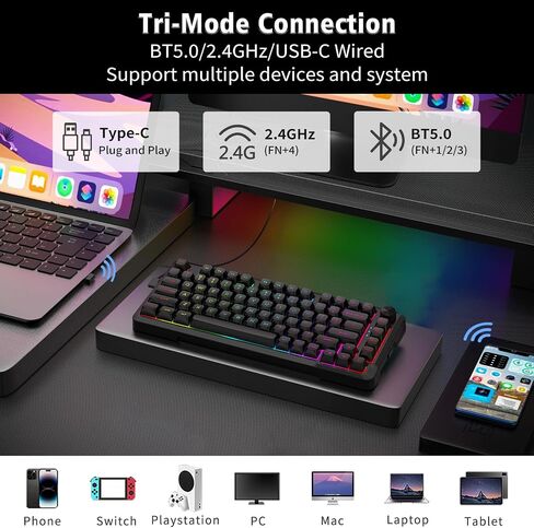 E-YOOSO 75% Wireless Mechanical Gaming Keyboard, Creamy Sound, Black in Kuwait
