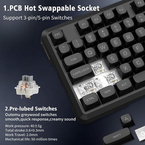 E-YOOSO 75% Wireless Mechanical Gaming Keyboard, Creamy Sound, Black in Kuwait