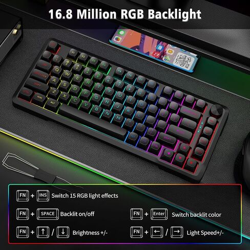E-YOOSO 75% Wireless Mechanical Gaming Keyboard, Creamy Sound, Black in Kuwait