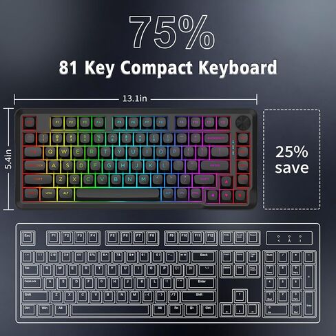 E-YOOSO 75% Wireless Mechanical Gaming Keyboard, Creamy Sound, Black in Kuwait