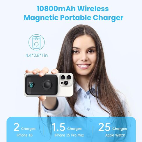 Magnetic Portable Charger 10800mAh,4-in-1 Wireless Power Bank with iWatch Charger & LCD Display, QC4.0+25W PD Fast Charging USB C Battery Pack for Magsafe,iPhone 17/16/15/14/13/12 Series,Apple Watch in Kuwait