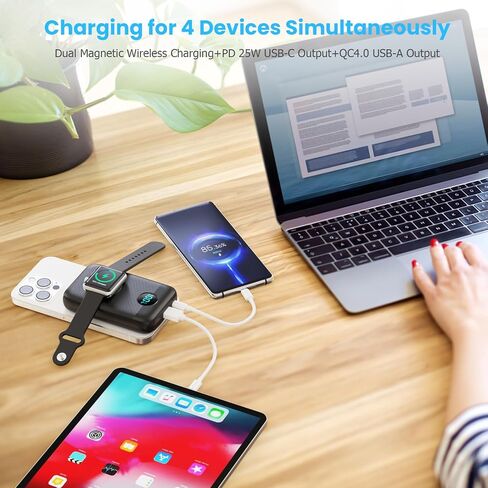 Magnetic Portable Charger 10800mAh,4-in-1 Wireless Power Bank with iWatch Charger & LCD Display, QC4.0+25W PD Fast Charging USB C Battery Pack for Magsafe,iPhone 17/16/15/14/13/12 Series,Apple Watch in Kuwait