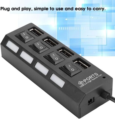 USB 2.0 Hub with LED Indicators – Individual On/Off Switches, High-Speed 480Mbps Splitter for PC, Laptop, Keyboard, Mouse & External Hard Drive in Kuwait