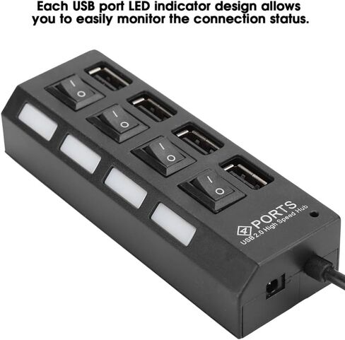 USB 2.0 Hub with LED Indicators – Individual On/Off Switches, High-Speed 480Mbps Splitter for PC, Laptop, Keyboard, Mouse & External Hard Drive in Kuwait