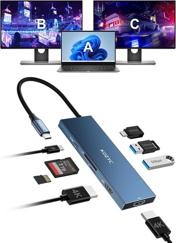 KOZYC USB C Hub Ethernet, 6-in-1 USB C Hub with 10Gbps, HDMI 4K 60Hz, 1Gbps Ethernet, 3xUSB-A 3.2, 100W PD Compatible with MacBook Air/Pro, XPS13/15, Dell in Saudi Arabia