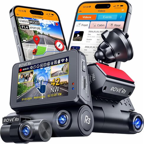 ROVE R3 3 Channel Dash Cam with Hardwire Kit and 128GB Card in Saudi Arabia