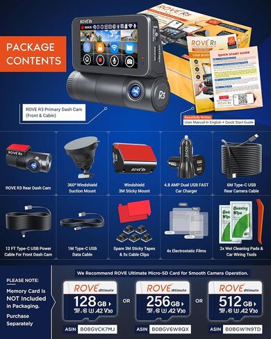 ROVE R3 3 Channel Dash Cam with Hardwire Kit and 128GB Card in Saudi Arabia