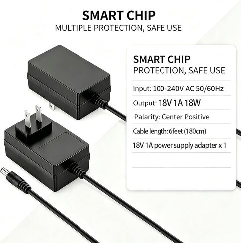 18V 1A Power Supply Adapter AC 100-240V to DC 18 Volt 1 Amps Power Adapter Charger DC in 18V Power Cord Center Positive DC Plug 5.5x2.1mm 5.5mmx2.5mm in Saudi Arabia