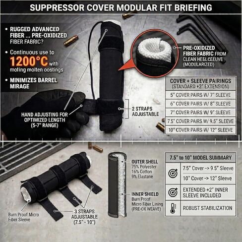 5“ 6" 7“ 7.5" 10“ Suppressor Cover with Burn Proof Micro Fiber Sleeve Heat Resistant Suppressor Wrap Rifle High Temp Blocker Silencer Covers in Kuwait
