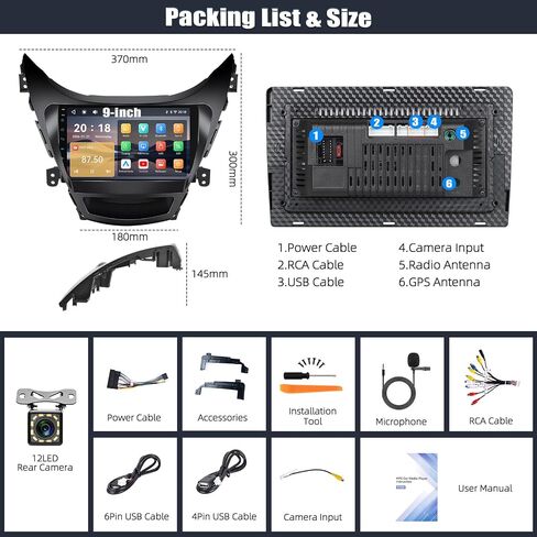 SIXTOP Car Stereo Radio for Hyundai Elantra 2011 2012 2013 with Wireless Apple CarPlay Android Auto HD 9 Inch IPS Touch Screen Bluetooth YouTube Video Mirror Link FM/RDS DSP USB SWC Backup Camera in Saudi Arabia