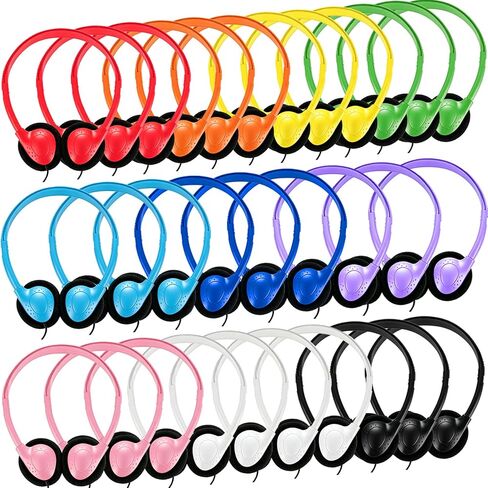 10 Pack Kids Headphones Bulk for School Classroom, Multi Color Wired Student Headsets, Adjustable On-Ear Earbuds for Chromebook Computer Lab Testing, 3.5mm Jack in Saudi Arabia