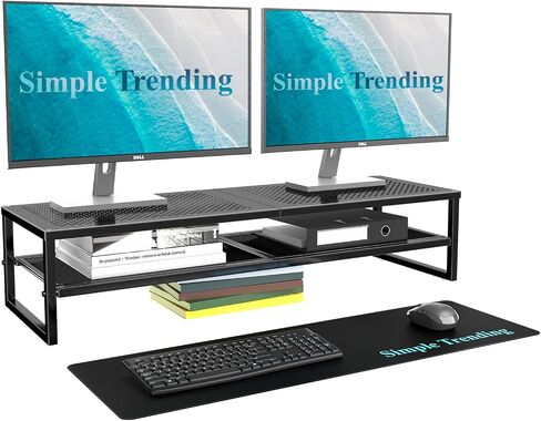 Simple Trending 2-Tier Dual Monitor Stand with Mouse Pad, Metal, Black in Kuwait