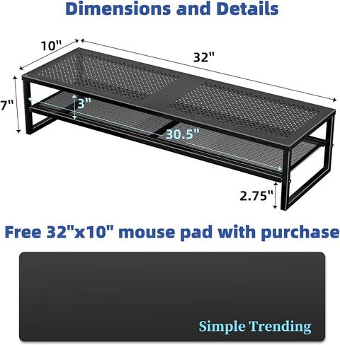 Simple Trending 2-Tier Dual Monitor Stand with Mouse Pad, Metal, Black in Kuwait