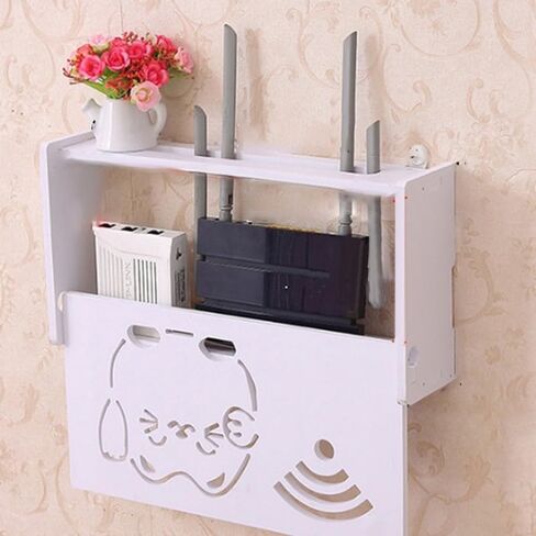 Wall Mounted Router Storage Box Shelf, No-Drill Cable Organizer for TV Accessories, White(1#) in Saudi Arabia