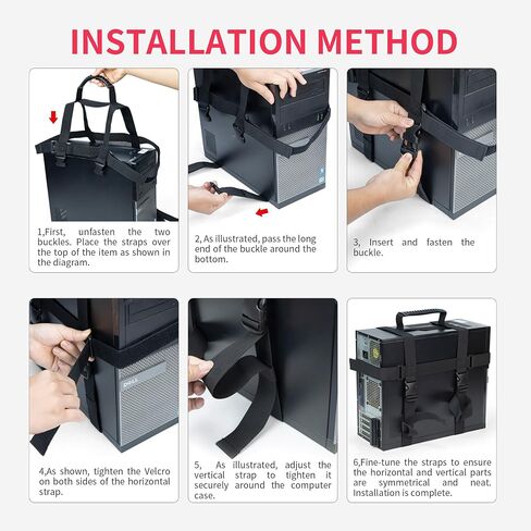 Adjustable PC Tower Carrying Strap with Padded Handle & Accessory Pockets, Universal Desktop Computer Chassis Transport Belt Portbale PC Shell Fits ATX/MATX Gaming Case in Kuwait