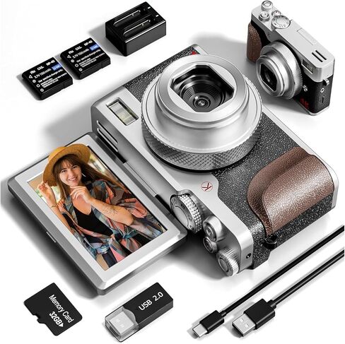 56MP Digital Cameras for Photography, 4K Autofocus with 32GB TF Card & 2 Batteries,18X Zoom(K100 - Black) in Saudi Arabia