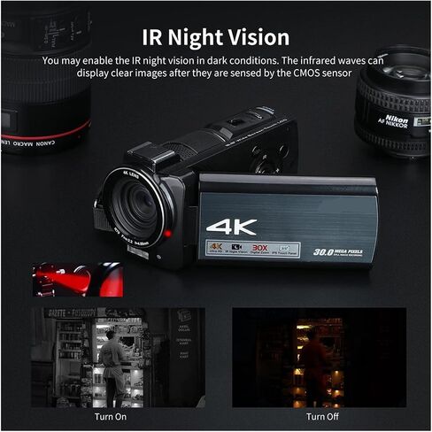 AX10 4K Camcorder Camara Professional 30MP 60FPS 30X Digital Zoom Camera Vlog IR Night Vision WiFi Video Shooting in Saudi Arabia